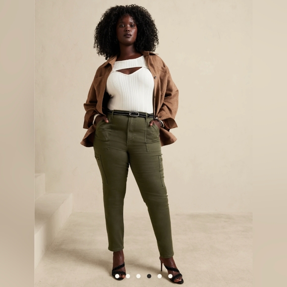 Banana Republic Petite Olive/Army Green High Rise Skinny Stretch Utility Jeans - Picture 6 of 7